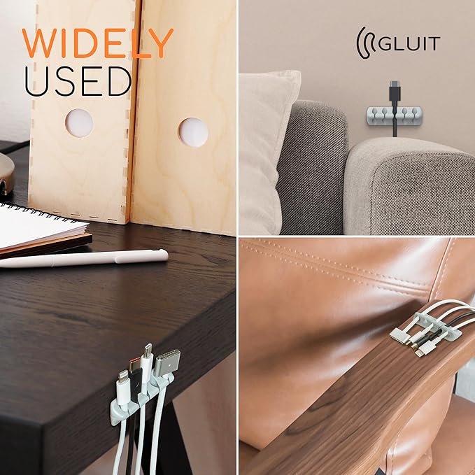 GLUIT Adhesive Desktop Cable Organizer Versatile Cord Holders Wire Clips and Cable Holder Cord Organizer for Desk Table Accessories Office Spaces New Grey 5 Pack