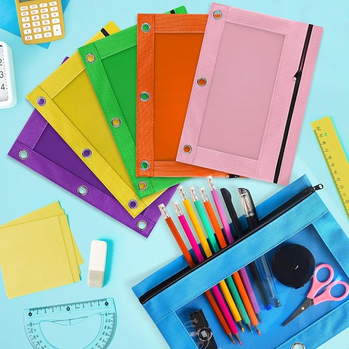 Pencil Pouch for 3 Ring Binder, 80 Pack Zipper Pencil Pouches/Case in Assorted Color, Durable Binder Pencil Pouch/Bag for Office School Supplies (10 Colors)