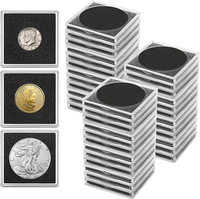 20 Pcs Coin Holders for Collectors, Clear Coin Cases | Plastic Coin Slabs & Coin Protectors with 5-Size Sponge Gaskets 20/25/30/35/40mm for Silver Dollar Collection Supplies, Black