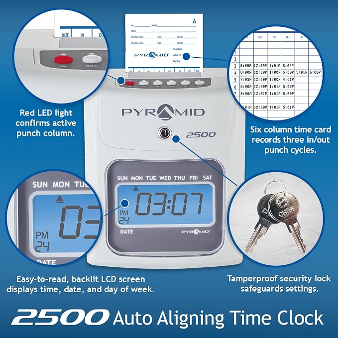 Pyramid Time Systems Small Business 2500 Time Clock Bundle, Ivory | Tracks worked time for unlimited number of employees.