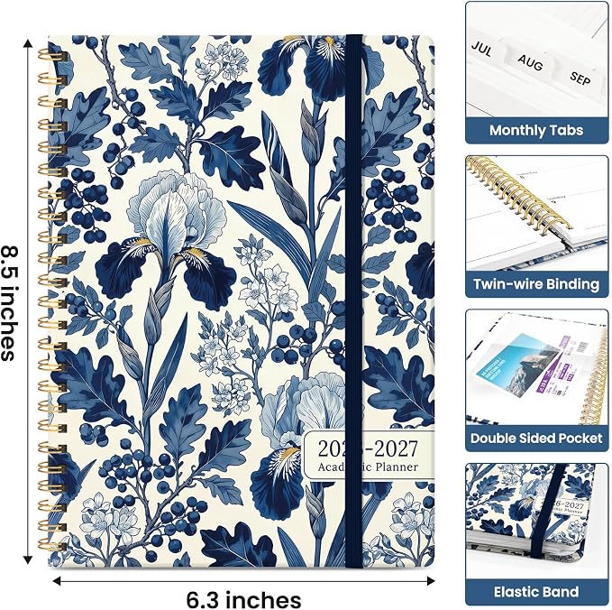 Taja Planner 2026-2027, Jul 2026-Jun 2027 Monthly & Weekly Calendar Planner | 6.3" x 8.5", Hardcover Academic Calendar, Teacher Student Agenda Book with Tabs, School Office Supplies, Blue Heirloom