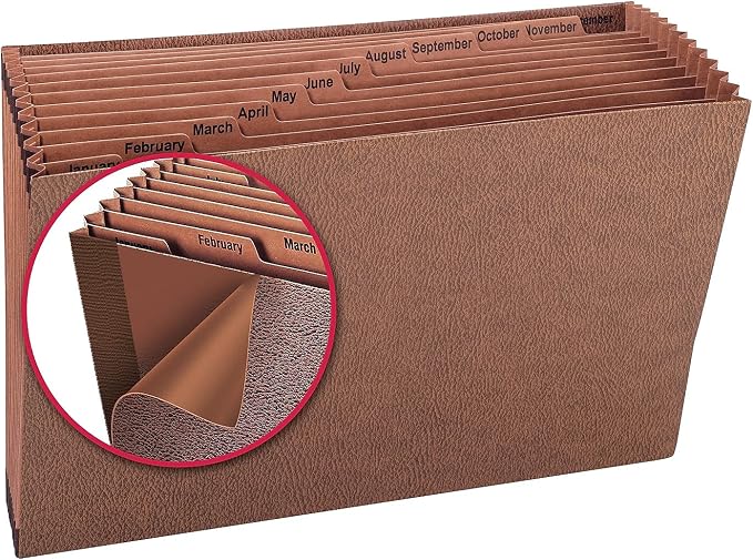Smead TUFF Expanding File, 12 Pockets, Monthly (Jan.-Dec.) Legal Size, Redrope (70490), brown