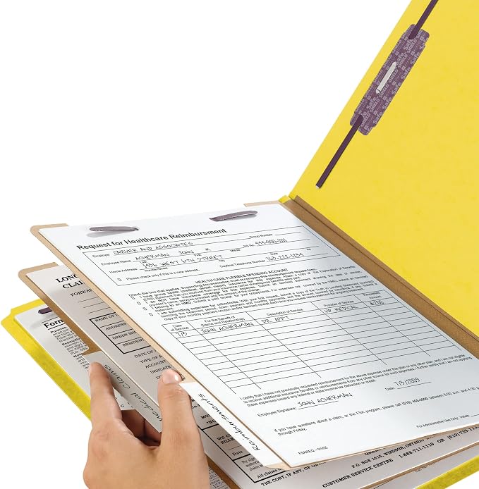Smead Pressboard Classification File Folder with SafeSHIELD Fasteners, 2 Dividers, 2" Expansion, Letter Size, Yellow, 10 per Box (14034)