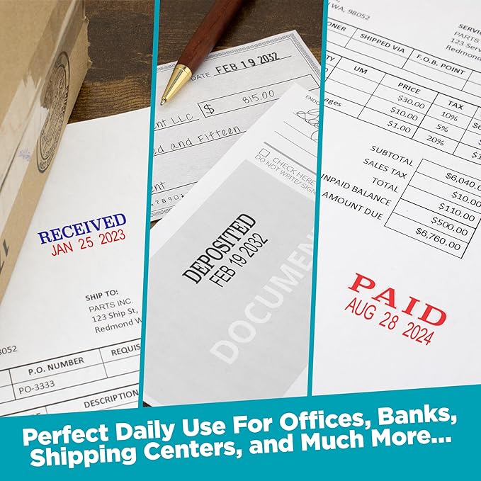 MaxMark Self-Inking Rubber Date Office Stamp with Approved Phrase Blue Ink & Date RED Ink (Max Dater II), 12-Year Band