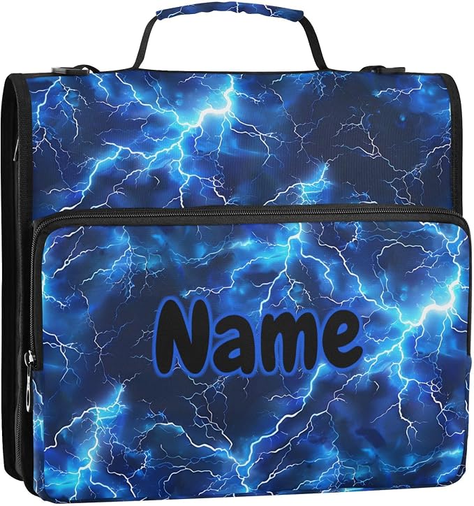 Custom Blue Electric Lightning 3 Ring Binder Bag 1.5 inch Personalized Name Binder Organizer 500 Sheet Documents Storage for School Office