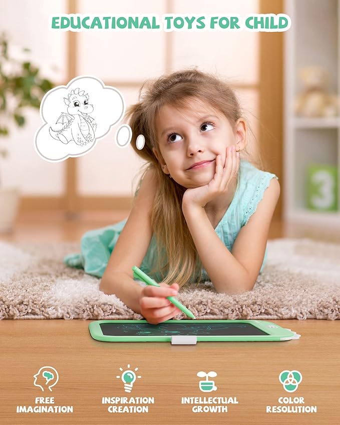 LCD Writing Tablet Dinosaur Toy for Kids,10 inch Doodle Board Drawing Pad Tablet with Lock Function, Erasable, Portable, Educational Learning Toy Gifts for 3 4 5 6 Years Old Boys Girls (Green)