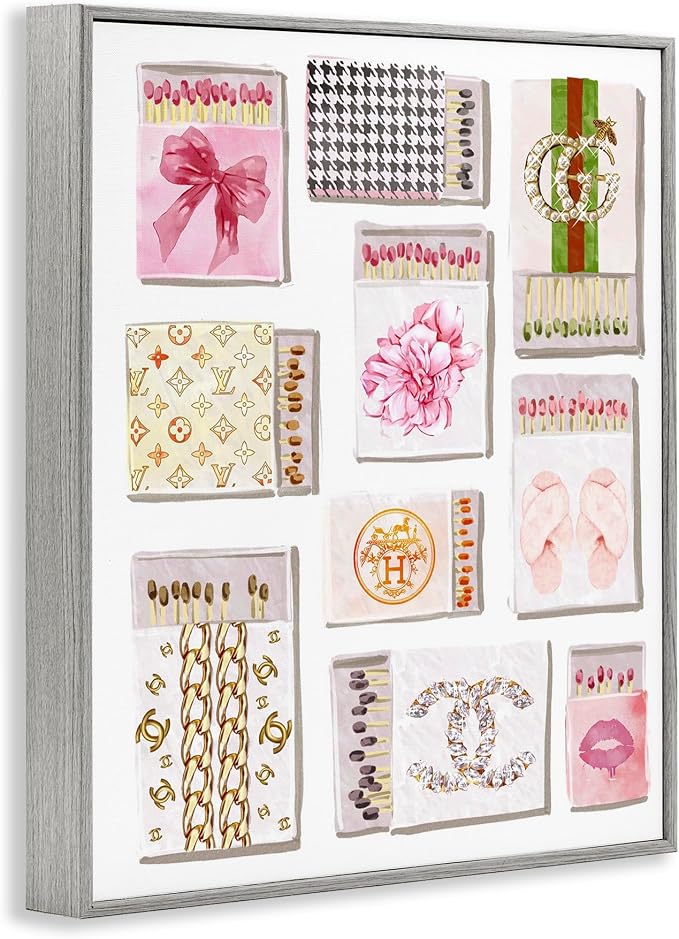 'Glam Girl Matchboxes'| Framed Giclee Art | Stupell Industries | Gray, 16 x 20 Inches, Easy to Hang and Sturdy, Made in USA, by Ziwei Li