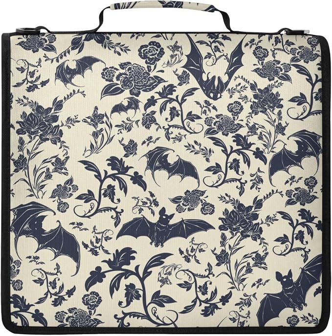 Goth Bats Floral Zipper Binder File Organizer Bag 3 D-Ring | with Shoulder Strap, Holds 500 Sheets & 14in Laptop, 3 Ring Binder for Office Supplies