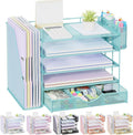gianotter 5-Tier Desk Organizer with Drawers and File Holders | Letter Trays and Pen Holders - Workspace Accessories for Office Supplies (Blue)