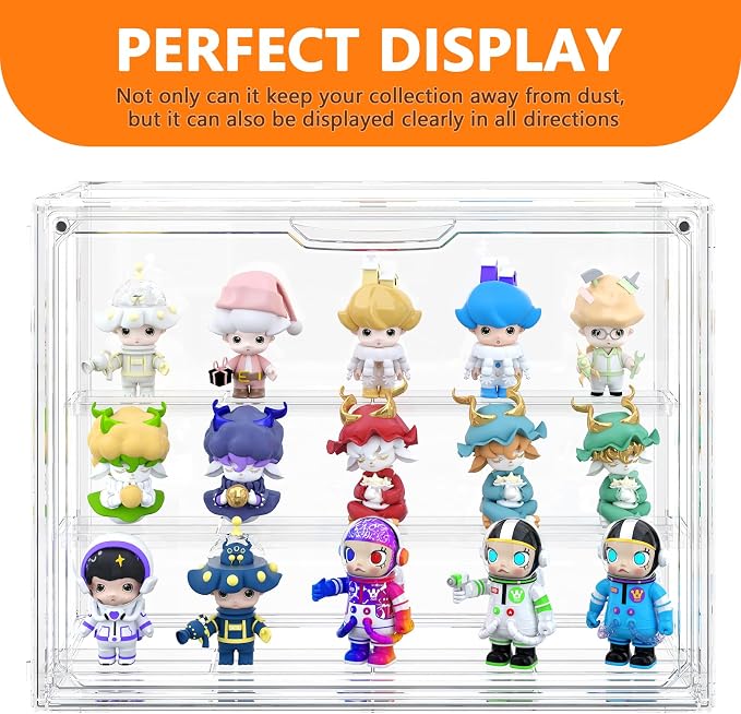Acrylic Display Case 3 Tiers Clear Figure Display Cases for Collectibles Stackable Large Storage Box with Magnetic Door Dustproof Showcase