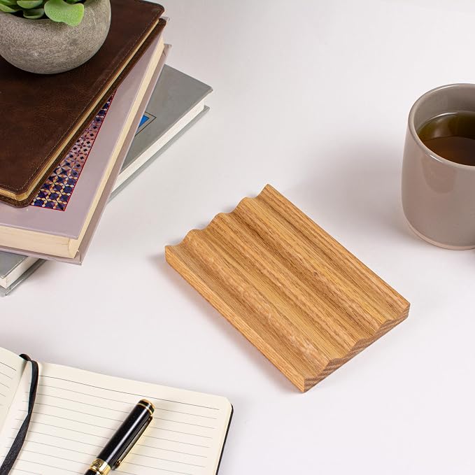Solid Oak Pen Tray, Minimalist Desk Organizer, Natural Wood Pen Holder with Rounded Wavy Channel, Handcrafted Office Accessory
