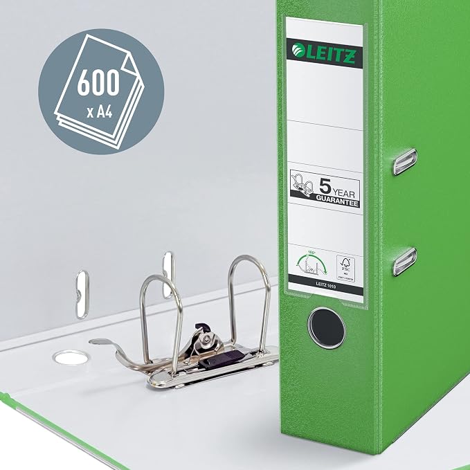 Leitz Lever Arch File, Light Green, A4, 80mm Width, Plastic, 10100050