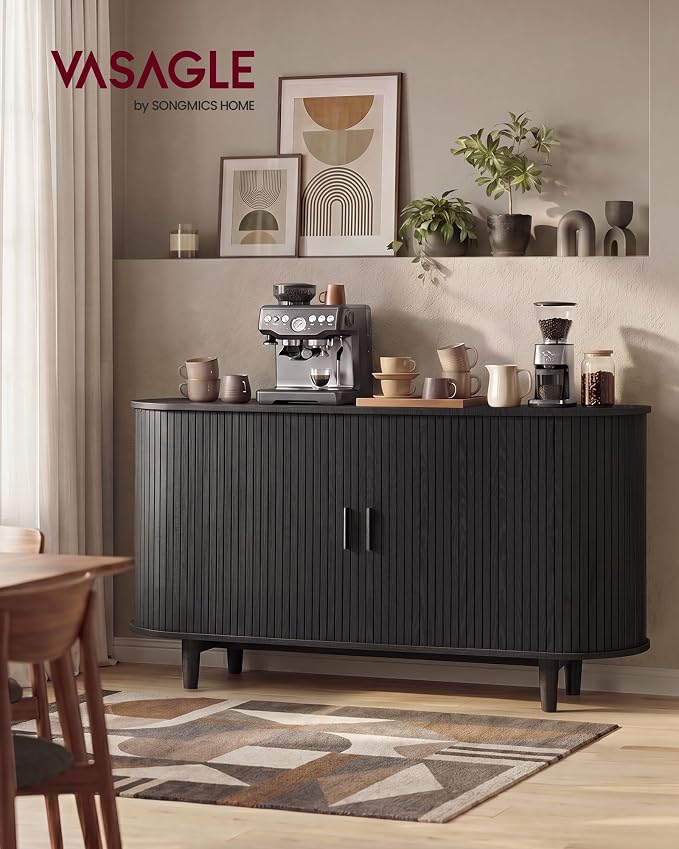VASAGLE Storage Cabinet, Sideboard with Adjustable Shelves | Mid-Century Modern Buffet Cabinet, 55.1 x 15.7 x 29.5 Inch, for Living Room, Ebony, MIRIANA Collection ULSC631BE01