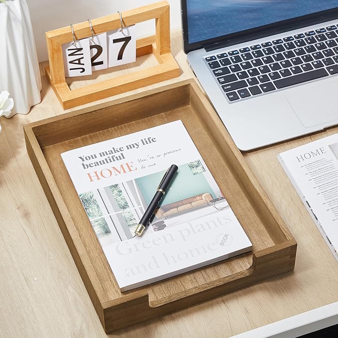 Fulmoon 3 Pcs Stackable Wood Letter Tray A4 Size Desk Tray Organizer Wooden Office Documents Tray Desktop Mail File Folder Document Magazine Storage