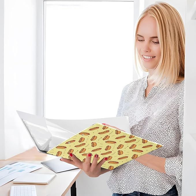 Pizza Hot Round Ring Binders 1.5 Inch Donuts Snack Cute Doodle Pattern 3 Ring Clipboard Binder for Office School Work Supplies File Folder Document 200 Sheet Capacity Easy Open
