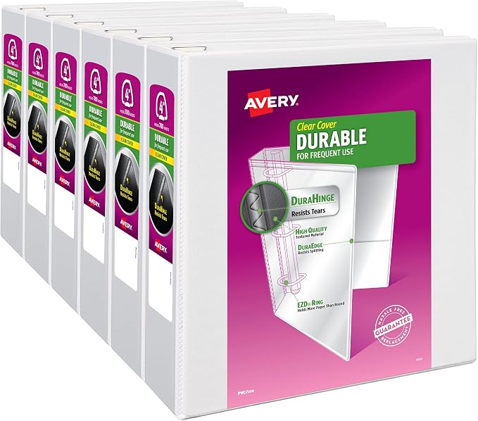 Avery Durable View 3 Ring Binder, 4 Inch Slant Rings, 6 White Binders (09801)
