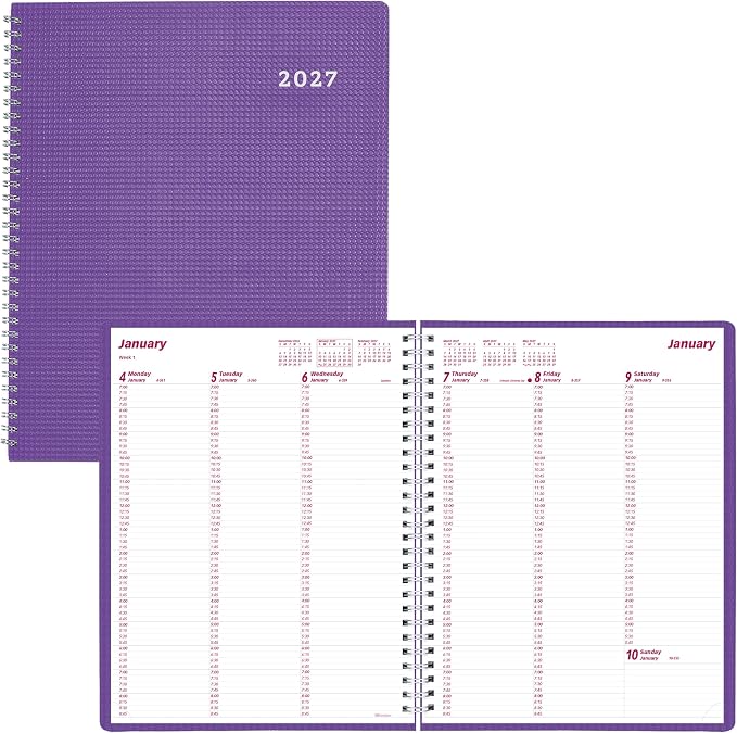 Brownline® 2027 DuraFlex Weekly Planner, Appointment Book, 12 Months, January to December, Twin-Wire Binding, 11" x 8.5", Purple (CB950V.PUR)