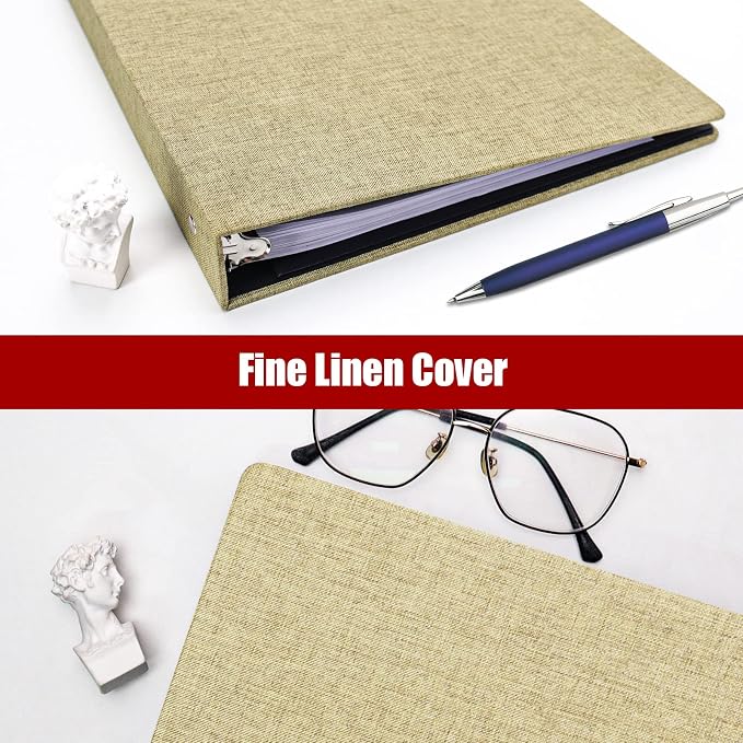 Vienrose Linen 3 Ring Binder 1 Inch, Letter Size, 2 Pack, DarkGreen | Round rings, 8.5'' x 11'' paper, school office home, recipe binder, dual pockets