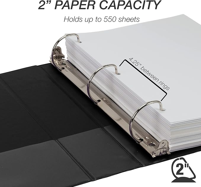 Samsill Durable 2 inch 3 Ring Binder, D Ring Binder, 100% Recycled Chipboard, Basic Assortment,12 Pack