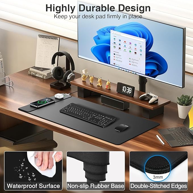 Magnetic Wireless Charging Mouse Pad, 31.5"x15.8" in, Black | Large Gaming Desk Mat, Non-Slip Base, Waterproof Ultra-Smooth Keyboard Pad for Gamer, Office & Home