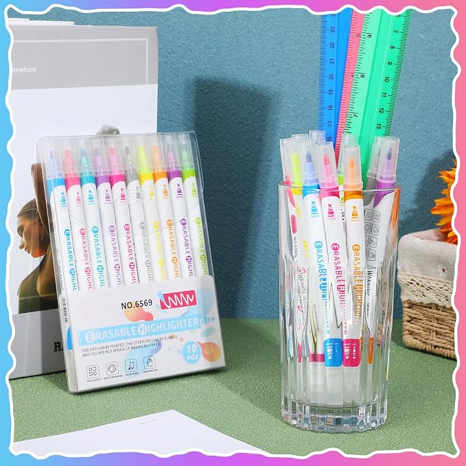 Zhehao 100 Pcs Erasable Highlighters Set, 10 Assorted Pastel Colors