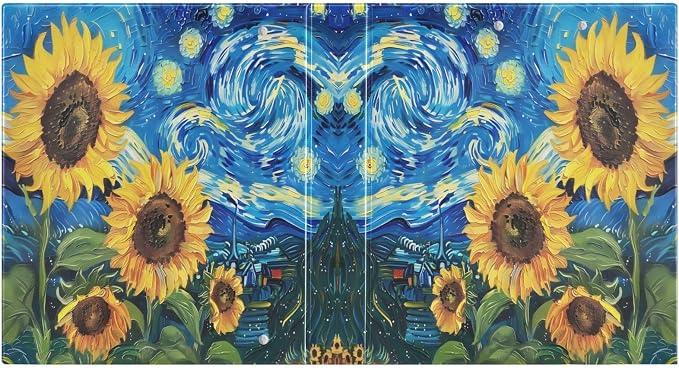 3 Ring Binder Sunflowers Starry Sky Night 1.5" Round Ring Binders View Binder with 200 Sheet for Kids School Supplies Women Men Office, 1 Pack