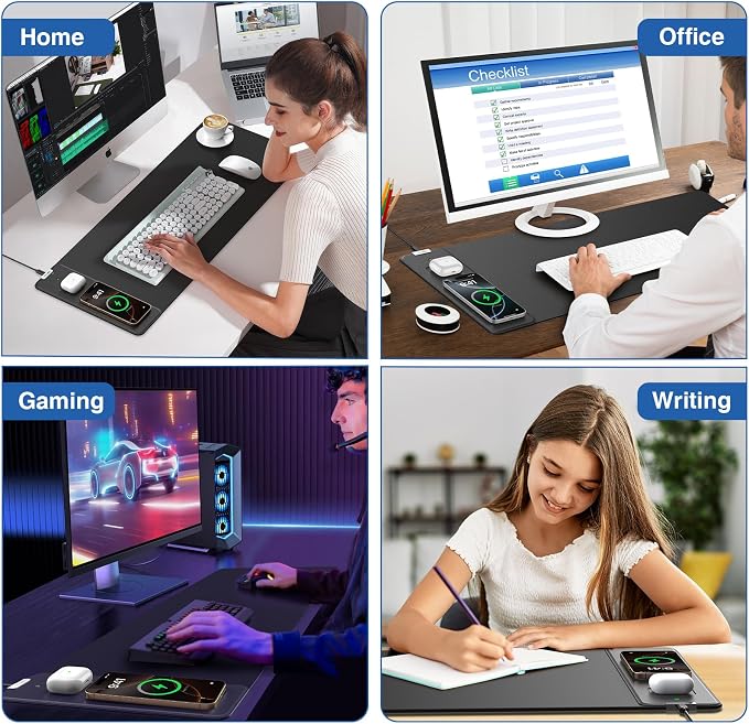 Magnetic Wireless Charging Mouse Pad, 27.5"x11.8" in, Black | Gaming Desk Mat with Superior Stitched Edges, Non-Slip Base, Waterproof Smooth Desk Writing Pad for Gamer, Office & Home
