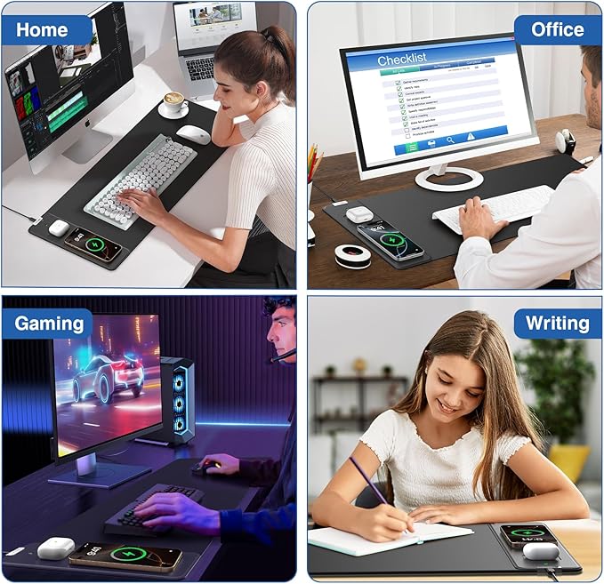 Magnetic Wireless Charging Mouse Pad, 27.5"x11.8", with 20W Adapter, Black | Gaming Desk Mat with Superior Stitched Edges, Non-Slip Base, Waterproof Smooth Desk Writing Pad for Gamer, Office & Home