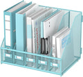 Desk Organizers Metal Desk Magazine File Holder with 5 Vertical Compartments Rack File Organizer for Office Desktop, Classroom, Home Workspace, Blue Plus