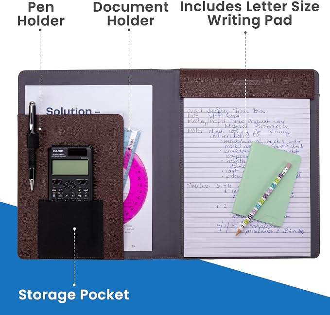 Case-it Business Padfolio | Letter Size | PAD-24 Brown | Strategist, Letter Size Writing Pad, Detailed Stitched Cover, School & Office