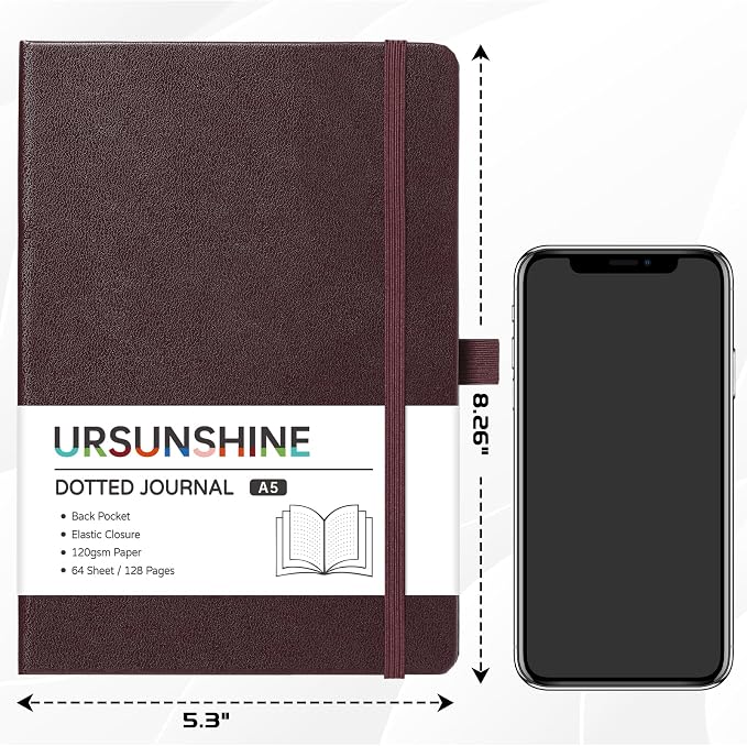 Dotted Journal/Notebook - Dot Grid Hard Cover Notebook, 5.3'' x 8.26''