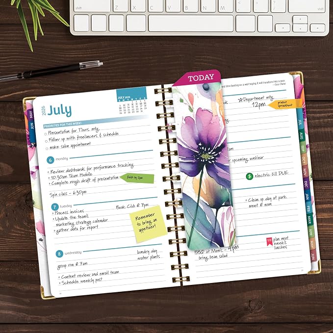 HARDCOVER Academic Year 2026-2027 Planner: 14 Months (May 2026 Through June 2027) 5.5"x 8" Daily Weekly Monthly Planner Yearly Agenda. Bookmark, Pocket Folder and Sticky Note Set (Rainbow Floral)