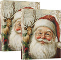 Vintage Santa Claus Reindeer Christmas 3 Ring Binder 1.5" Decorative D-Ring Binder with Clipboard&3 Clear Pockets, Holds 200 Sheets A4 Size Paper Waterproof Binders for School Home Office|2 Pack