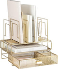 BLU MONACO | Gold Desk Organizer Set with Detachable File Organizer, Stackable Paper Tray & Storage Drawer | Stylish Gold Desk Accessories for Women & Office Organization