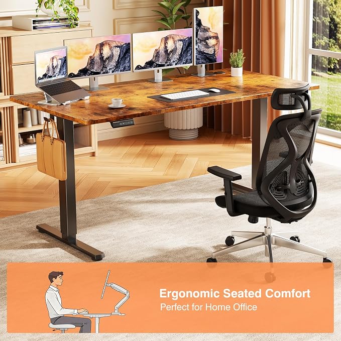Sweetcrispy Electric Standing Desk, Computer Desk, 55x24 Inch | Adjustable Height, Splice Wood Board, 3 Memory Preset, Sit Stand Work Table for Home Office, Rustic