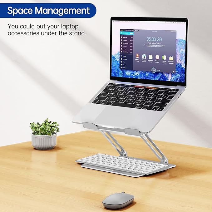 BESIGN LS10 Aluminum Laptop Stand, Ergonomic Adjustable Notebook Tablet Stand, Computer Holder Compatible with Air, Pro, Dell, HP, Lenovo More 10-14" Laptops, Silver