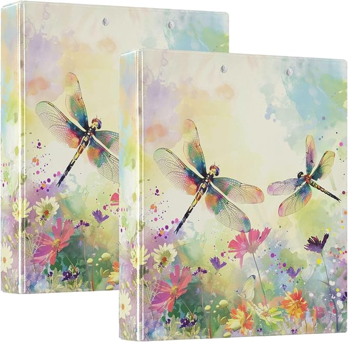 Dragonfly Round Ring Binders 1.5 Inch Flowers 3 Ring Clipboard Binder for Office School Work Supplies Document 200 Sheet Capacity Easy Open 2 Pieces