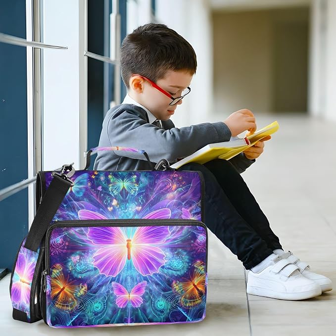 3 Ring Zipper Binder with Shoulder Strap Purple Butterflies 1.5 inch Binders Keeper Large Capacity Multi Pockets for School Office Supplies
