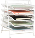 Mind Reader 5-Tier Paper Tray Organizer, White | Vertical Desktop File Storage Rack, Office, Metal Mesh