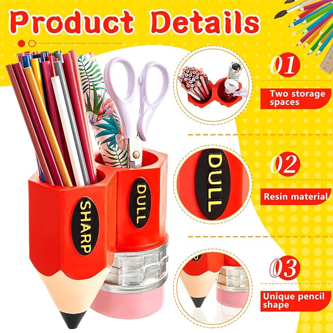 Cholemy Sharp Dull Pencil Holder for Classroom,Orange | Pencil Dispenser Holder, Pencil Shaped Storage Organizer, Back to School, Students, Teachers, Library, Office Supplies