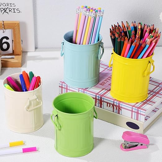 NUOBESTY Metal Pen Cup 4-Pack Desk Pen Holder Organizer for Office Supplies Desktop Storage Bucket with Double Ears Makeup Brush Holder 4.52 X 3.54 X 3.54 in