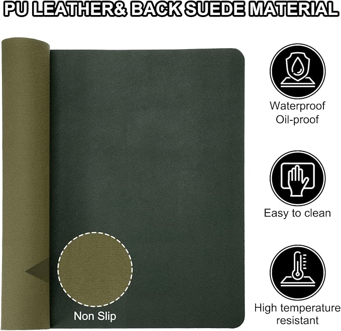 Patikil Desk Mat, 55"x17" Non-Slip Waterproof PU Leather Desktop Protector Cover, Dual Sided, Dark Green