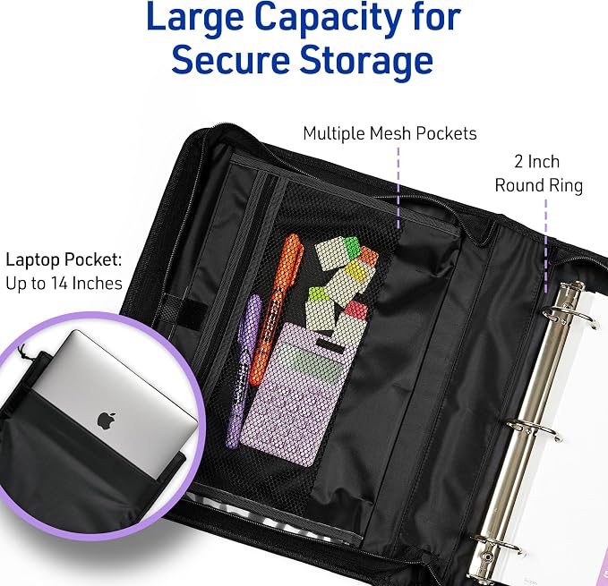 Avery® Zipper 3 Ring Binder, 2" Round Rings, 1 Black Binder | For School and Office On-The-Go, Durable Polyester Cover, Secure Zip Closure, Exterior Pocket, Laptop and Tablet Storage