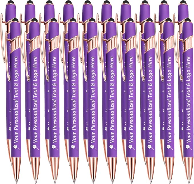 STREADVE Personalized Custom Pens 20 Engraved Writing Pen with Name Logo, Customized Promotional Items Stylus Pen Gifts for Women Realtor Birthday Wedding Business, Purple
