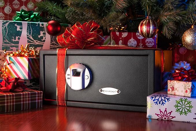 Barska AX11224 Biometric Fingerprint Security Home Safe Box 0.79 Cubic Ft, Black | Biometric fingerprint lock with mounting hardware and backup keys for firearms, jewelry and valuables