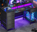 Korfile 47 Inch Computer Gaming Desk with Power Outlets & LED Lights Reversible Home Office Desk with Adjustable 5 Fabric Storage Drawers for Working Writing Study, Carbon Fiber Black | For gaming and working,built-in power outlets and LED lights,5 fab...