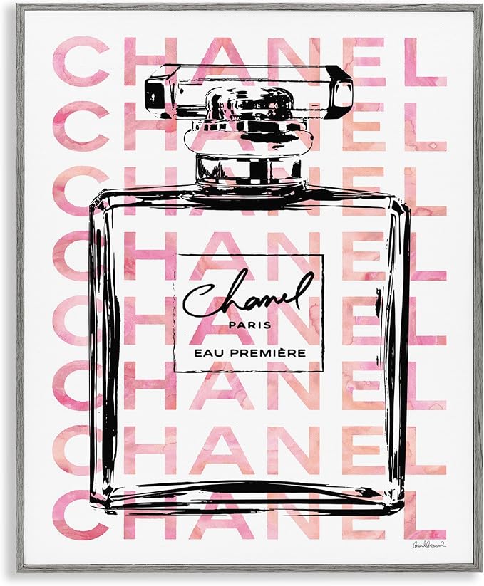 'Glam Perfume Bottle Brand Text'| Framed Giclee Art | Stupell Industries | Gray, 24 x 30 Inches, Easy to Hang and Sturdy, Made in USA, by Amanda Greenwood