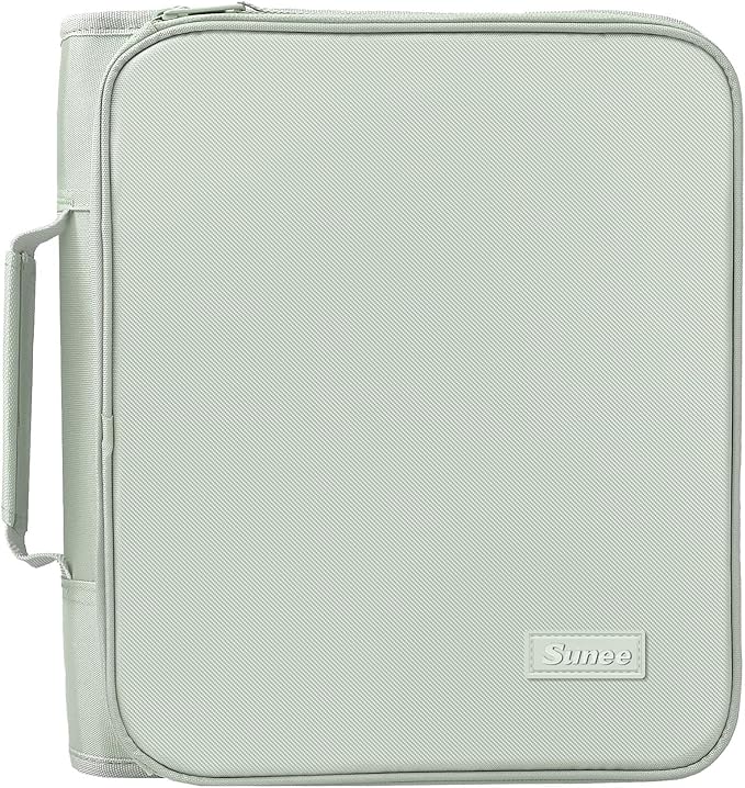 SUNEE Zippered Binder Bag with Handle, 2-Inch 3-Ring O-Ring, 500-Sheet Capacity, Includes Zip Pocket, 5-Tab Expanding File Folder, Multi-Pocket Organizer Binder for Middle School, Sage Green
