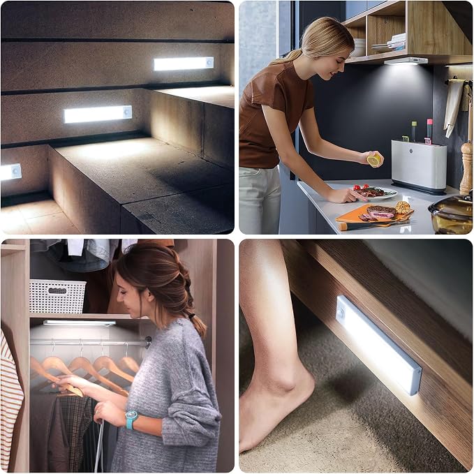 16 inch Under Cabinet Lighting, 6 Pack Motion Sensor Light Indoor Rechargeable Magnetic Closet Lights Battery Operated, Under Counter Lights for Kitchen, Wardrobe, Hallway, Stairs White Light