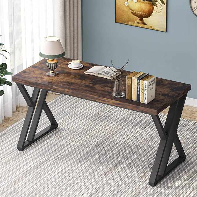 LITTLE TREE 55 Inch Large Simple Industrial Computer Desk Study Writing Table Home Office Workstation,Rustic Brown